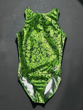 GK Elite Legacy Floral Foil Leotard – Child Large – Classic Metallic Shimmer